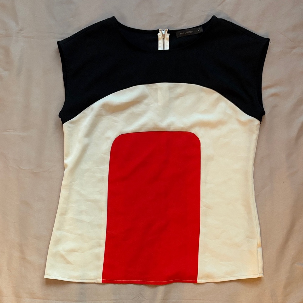 The Limited Color Block Sleeveless Top Statement Blouse Red White M